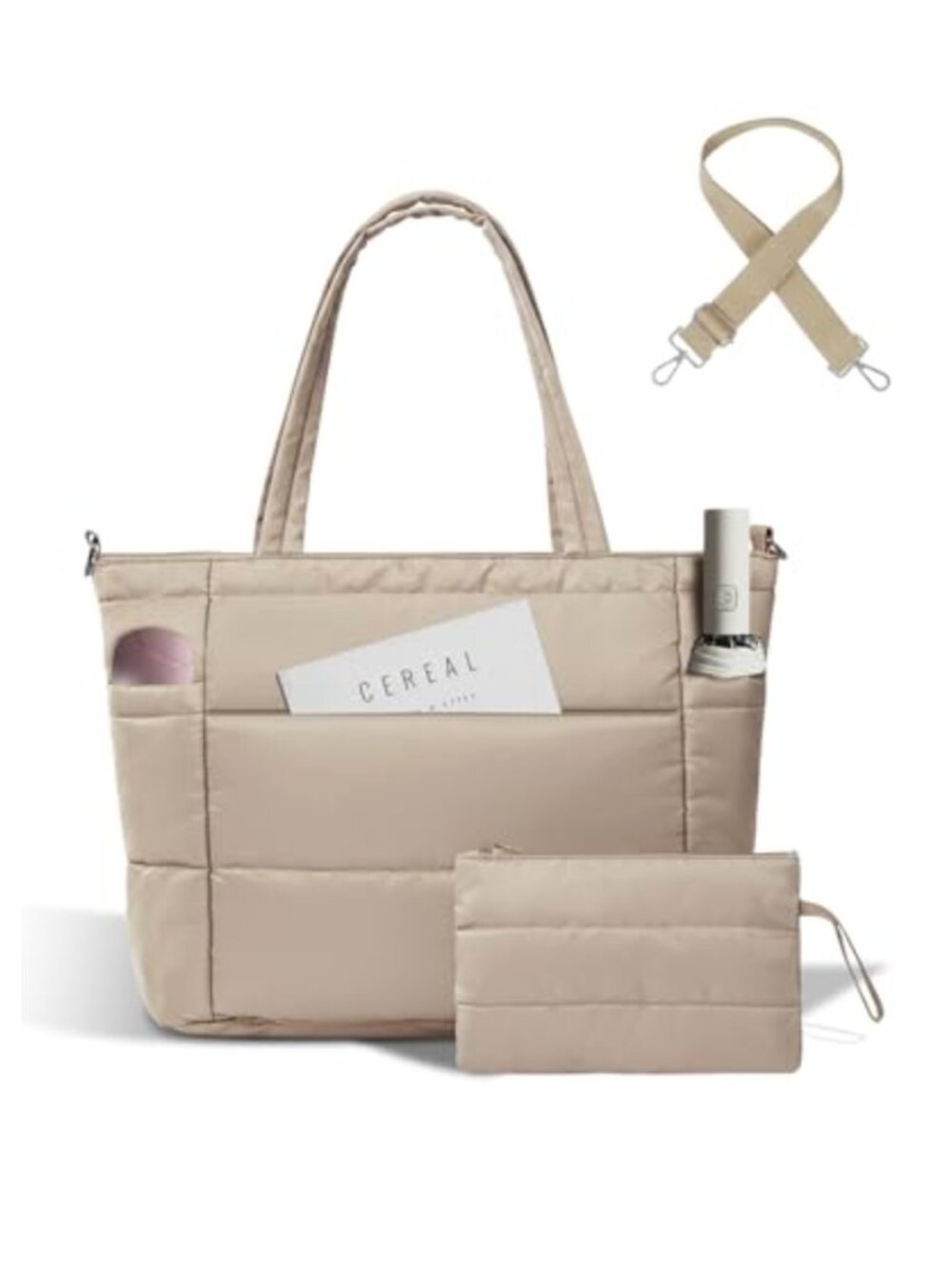 Puffer Tote Bag Women Lightweight Quilted Laptop Compartment Shoulder Handbag